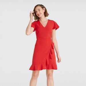 Draper James Red V-Neck Ruffle Mini Dress